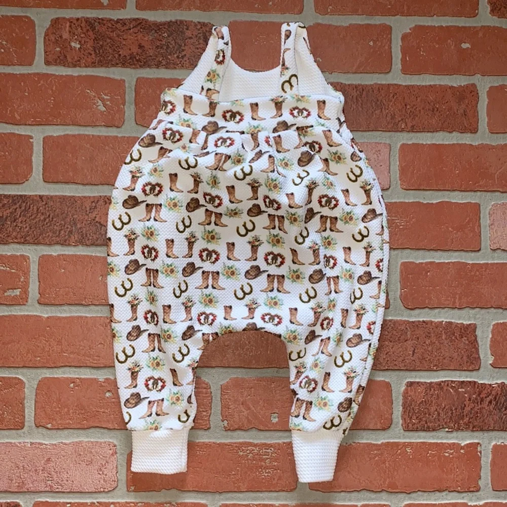 Small shop babygirl cowboy boots rodeo horseshoe bubble romper